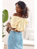 Yellow short blouse with ruffled neckline MP29435 - Online store - Boutique